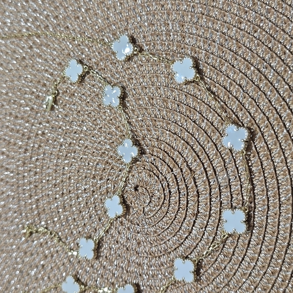 14k Gold Plated and White Clover Necklace, Bracelet And Earrings Set